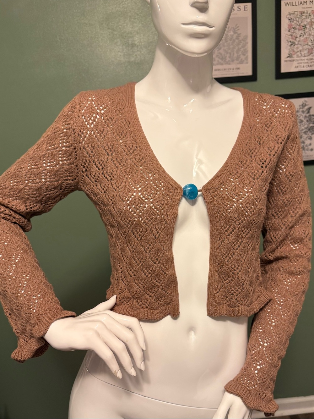 Sincerly Jules Cropped Openwork Knit Cardigan NWT Size XS